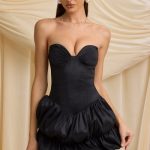 Layered Bubble Hem Corset Mini Dress in Black