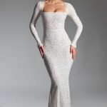 Embellished Fishtail Maxi Dress in White