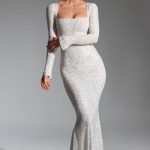 Embellished Fishtail Maxi Dress in White - Image 7