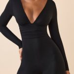 Modal Ruched Plunge Flared Jumpsuit in Black - Image 4