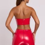 Vinyl Angled Waist Mini Shorts in Fire Red - Image 2