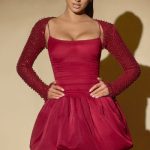 Embellished Bubble Hem Mini Dress in Red - Image 7