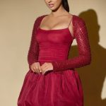 Embellished Bubble Hem Mini Dress in Red - Image 8