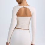 Modal Halterneck Ruched Top in Ivory - Image 2
