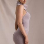 Ribbed-Knit Turtleneck Backless Top in Taupe - Image 4
