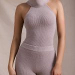 Ribbed-Knit Turtleneck Backless Top in Taupe - Image 5