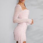 Long Sleeve Embellished Cowl Neck Mini Dress in Blush - Image 3