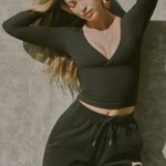 Ribbed Modal Ruched V-Neck Top in Black