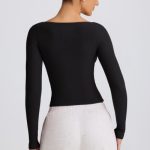 Ribbed Modal Ruched V-Neck Top in Black - Image 2