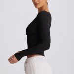Ribbed Modal Ruched V-Neck Top in Black - Image 3