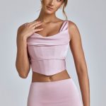 Draped Cowl Corset in Blush - Image 8