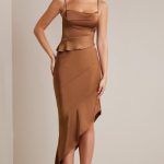 Bias Cut Satin Asymmetric Maxi Skirt in Mocha - Image 5