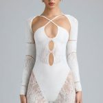 Embellished Cut-Out Unitard in Ivory