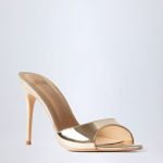 Almond-Toe Heeled Mules in Mirrored Gold - Image 3