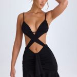 Ruffle-Trim Cut-Out Mini Dress in Black - Image 5