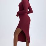 Modal Plunge V-Neck Midaxi Dress in Wine Red - Image 6