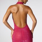 Embellished Extreme Cowl Neck Halter Mini Dress in Hot Pink - Image 2