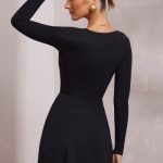 Long Sleeve Plunge Neck Wrap Over  Mini Dress in Black - Image 4
