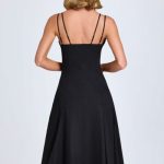 Bow-Detail Lace-Trim A-Line Midi Dress in Black - Image 2