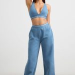 Petite High-Waist Straight-Leg Joggers in Steel Blue