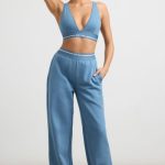 Petite High-Waist Straight-Leg Joggers in Steel Blue - Image 8