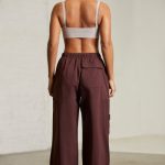 Petite Wide Leg Cargo Trousers in Brown - Image 2