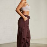 Petite Wide Leg Cargo Trousers in Brown - Image 3