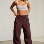 Petite Wide Leg Cargo Trousers in Brown - Image 7