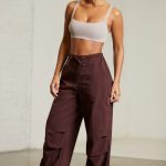Petite Wide Leg Cargo Trousers in Brown - Image 8
