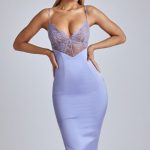 Lace Panel Midi Dress in Blue Lavender