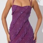 Embellished Ruffle Mini Dress in Plum - Image 4