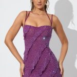 Embellished Ruffle Mini Dress in Plum - Image 6