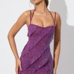 Embellished Ruffle Mini Dress in Plum - Image 9