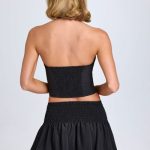 Ruffled Shirred Low-Rise Micro Mini Skirt in Black - Image 2