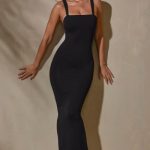 Straight Neck Low Back Maxi Dress in Black