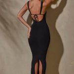 Straight Neck Low Back Maxi Dress in Black - Image 2