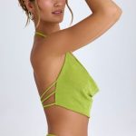 Cowl-Front Halterneck Crop Top in Pear Green - Image 7