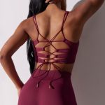 Open Back Square Neck Sports Bra in Plum
