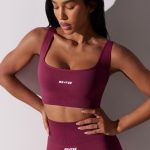 Open Back Square Neck Sports Bra in Plum - Image 2