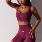 Open Back Square Neck Sports Bra in Plum - Image 4