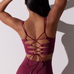 Open Back Square Neck Sports Bra in Plum - Image 5