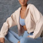 Zip-Up Cropped Hoodie in Washed Cream