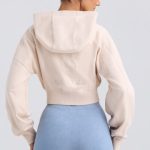 Zip-Up Cropped Hoodie in Washed Cream - Image 2