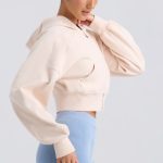 Zip-Up Cropped Hoodie in Washed Cream - Image 3