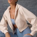 Zip-Up Cropped Hoodie in Washed Cream - Image 5