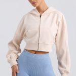 Zip-Up Cropped Hoodie in Washed Cream - Image 6
