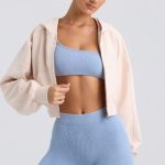 Zip-Up Cropped Hoodie in Washed Cream - Image 7