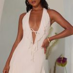 Halter Neck Ruffle A-Line Mini Dress in Ivory