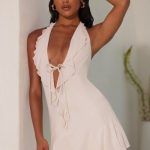 Halter Neck Ruffle A-Line Mini Dress in Ivory - Image 7