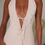 Halter Neck Ruffle A-Line Mini Dress in Ivory - Image 8